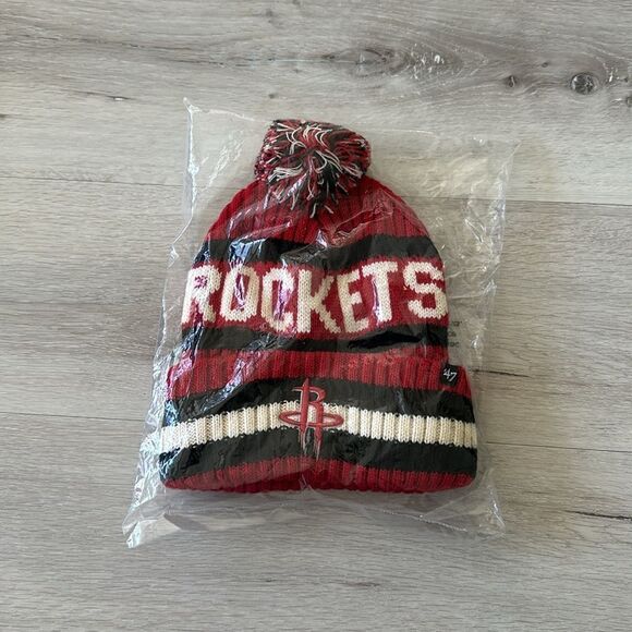 '47 Red Bering Cuffed Knit Hat with Pom Houston Rockets Red OS - Picture 3 of 5
